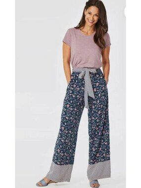 Matilda Jane Floral Wide-Leg Tie-Waist Pants - Navy/Blush size S NWOT
